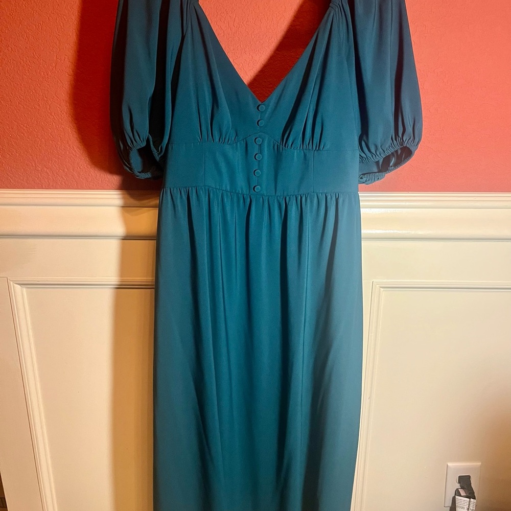 Express Teal Puff Sleeve Dress